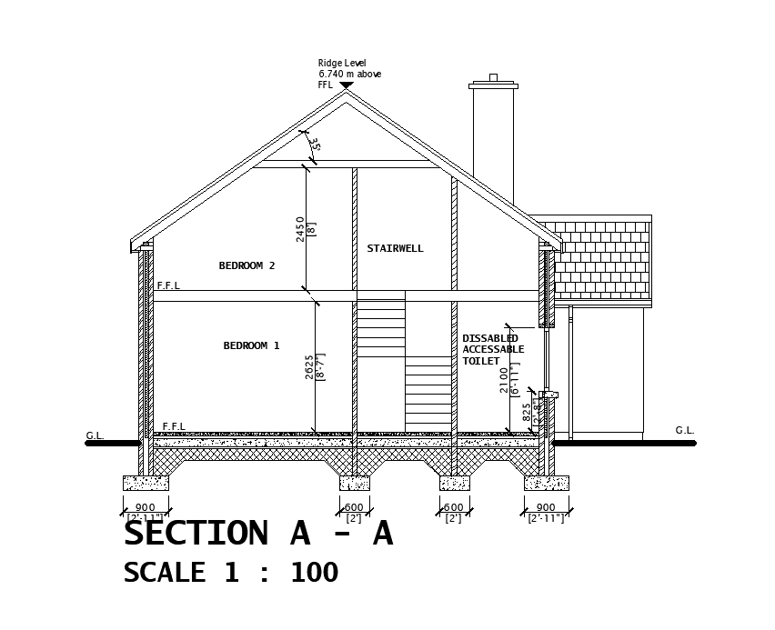 Section view of 11x8m house plan is given in this Autocad drawing file.Download now.