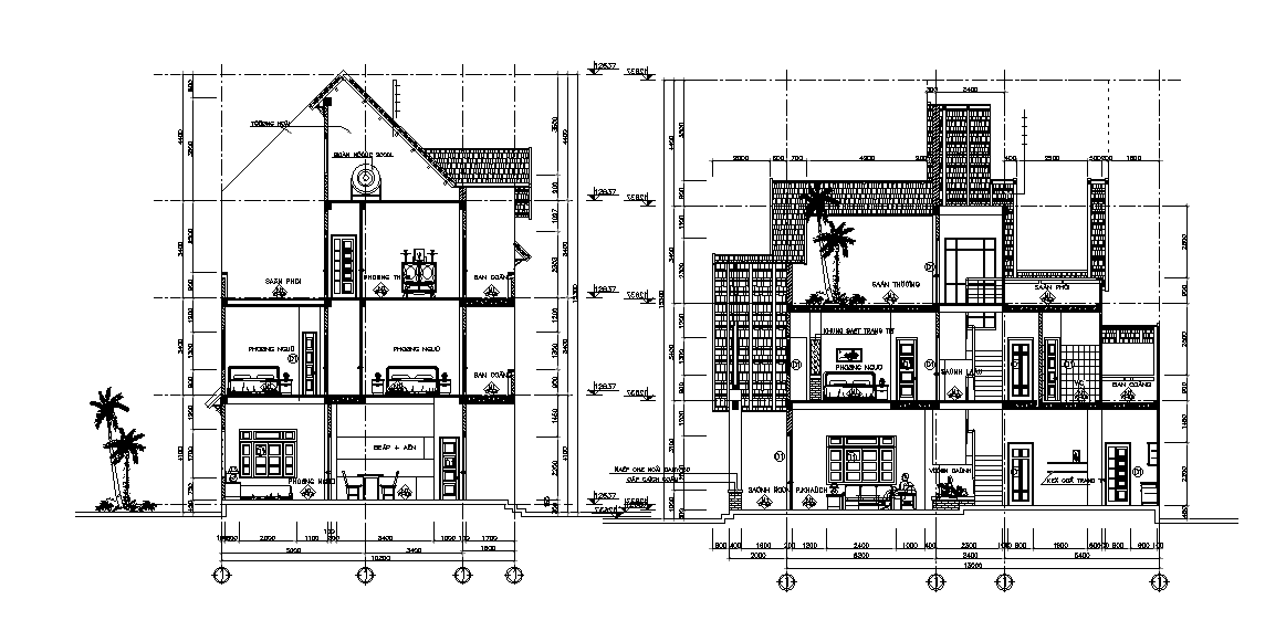 Section view of 13x11m house plan is given in this Autocad drawing file. Download now.