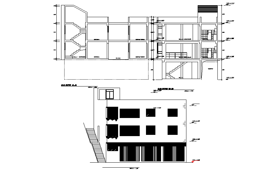 Section view of 14x9m architectural house plan is given in this Autocad drawing file. Download now.
