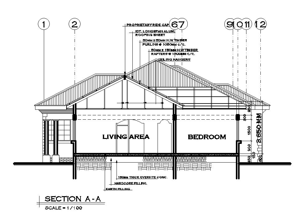 Section view of 15x17m house plan is given in this Autocad drawing file. Download now.
