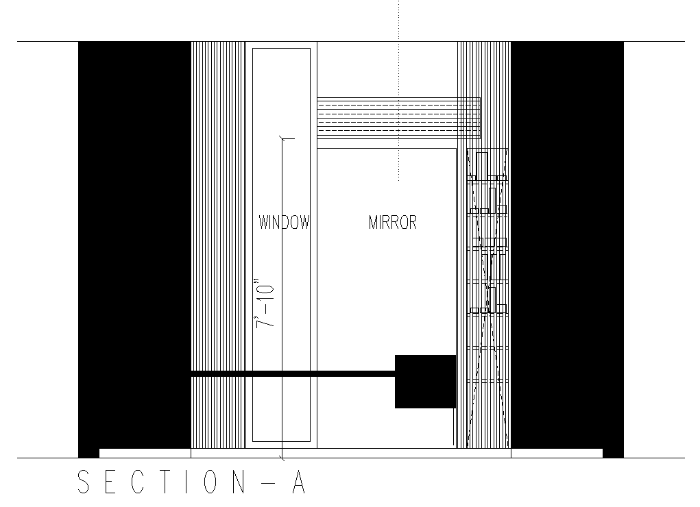 Section view of 20’x14’ bathroom of window & mirror is given in this AutoCAD drawing file.Download now.