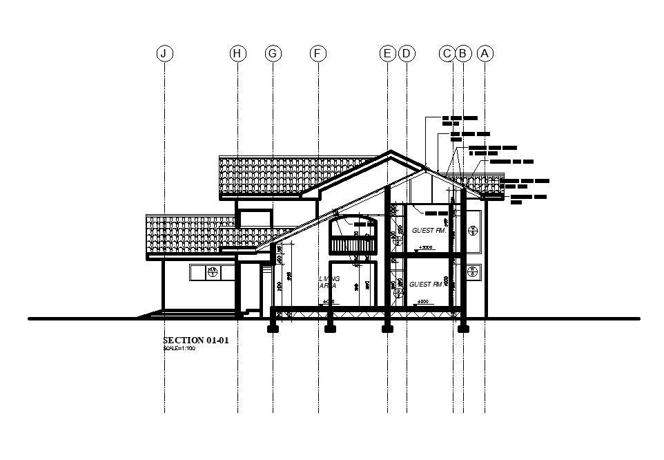 Section view of 20x18m house plan is presented in this Autocad 2D drawing file.Download the Autocad drawing file now.