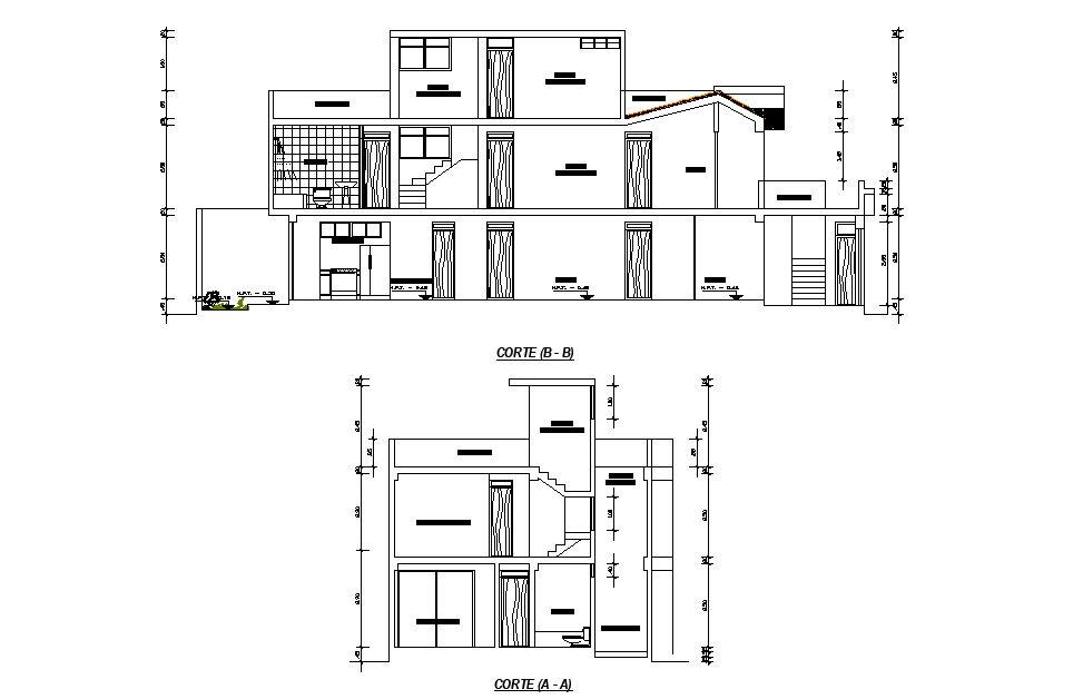 Section view of 20x8m home plan is given in this Autocad drawing model. Download the Autocad file.