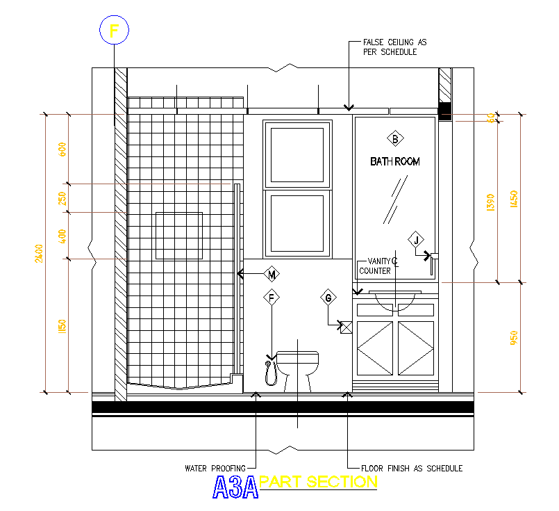 Section view of 2.5x1.9m bathroom building is given in this AutoCAD drawing model. Download now.