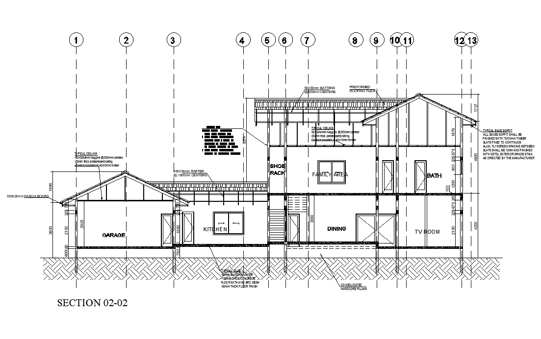 Section view of 26x23m house plan is given in this Autocad drawing file. Download now.