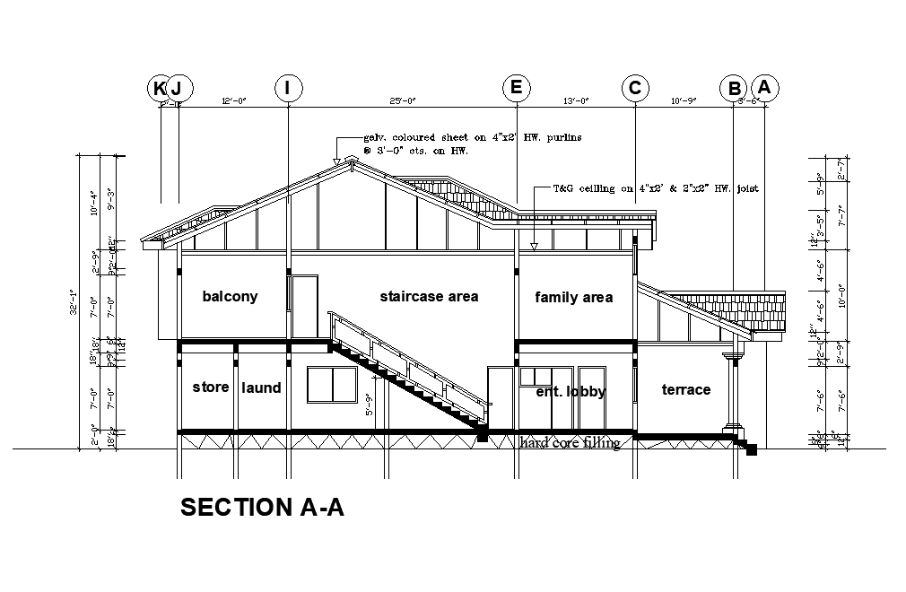 Section view of 54’x54’ floor house plan is given in this Autocad drawing file. Download now.