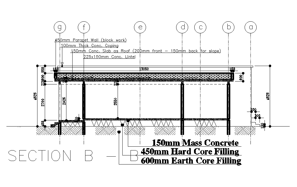 Section view of 63x16m bank office cum commercial shop is given in this Autocad drawing file.Download now.