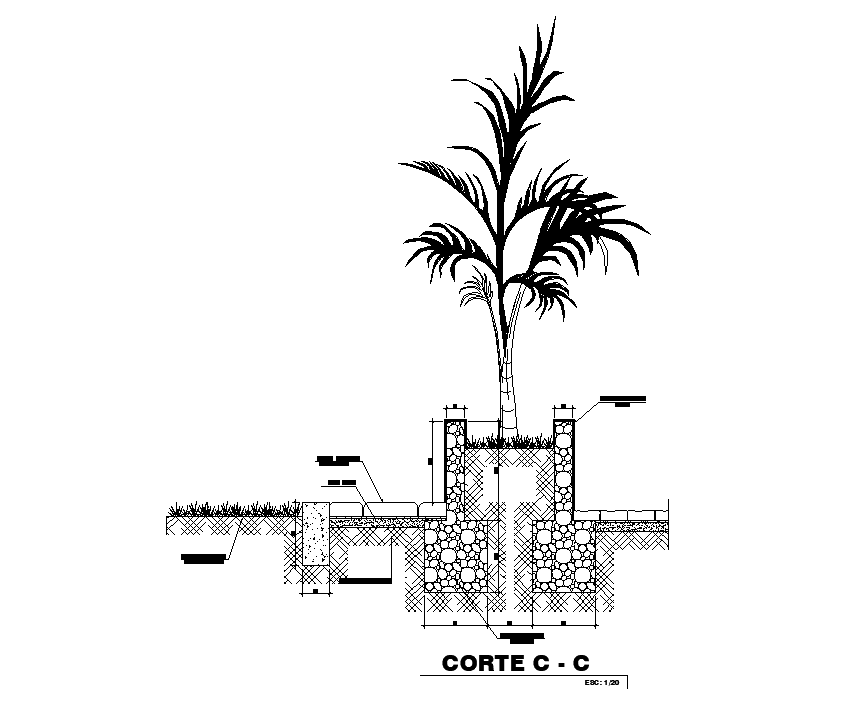 Section view of 7x12m walkway is given in this Autocad drawing file. Download now.