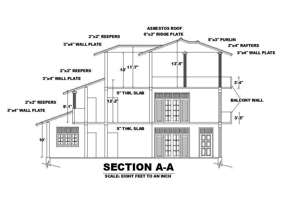 Section view of 8x14m house plan is given in this Autocad drawing file. Download now.