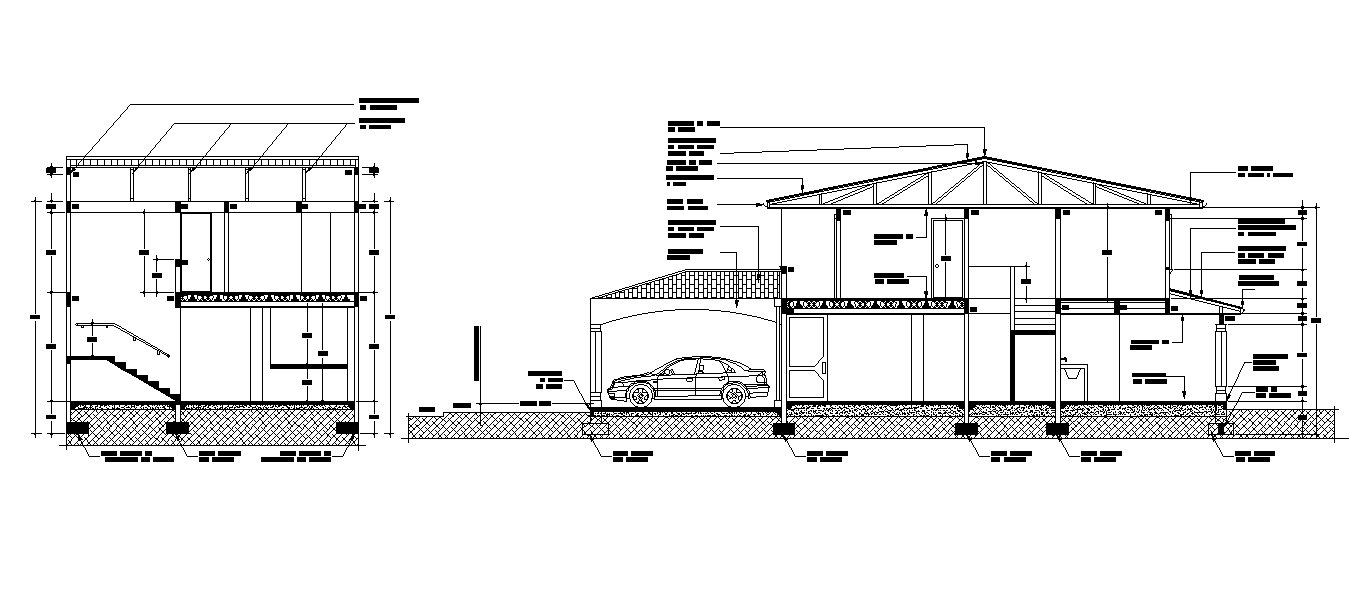 Section view of G+1 house plan is given in this 2D Autocad DWG drawing file. Download the Autocad file.