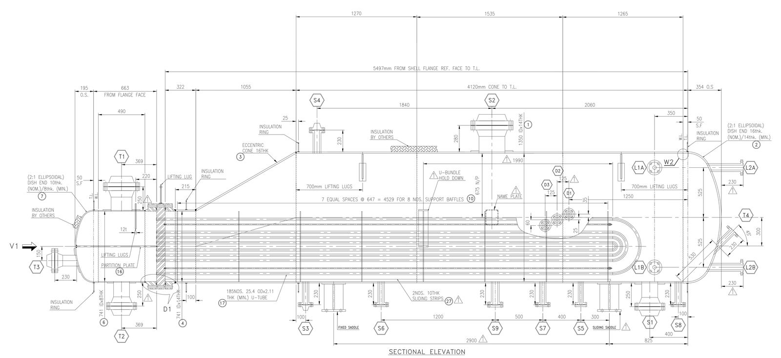 Section view of HCL Column Condenser Detail DWG AutoCAD file