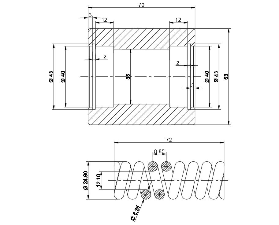 Section view of Roller 36X63X70 AutoCAD 2D Drawing is given in this CAD DWG file.Download the AutoCAD 2D DWG file.