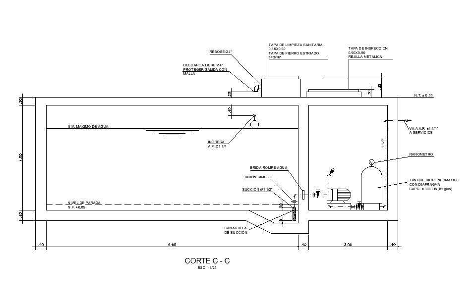 Section view of cistern is given in this Autocad drawing model. Download now.