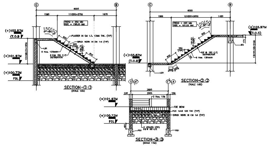 Section view of control room staircase details are given in this 2D Autocad DWG drawing file. Download the Autocad DWG drawing file.