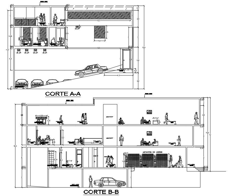 Section view of library building is given in this Autocad drawing file.Download now.