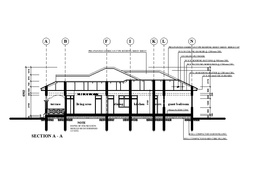 Section view of of 11x20m residential house plan is given in this Autocad drawing file. Download now.
