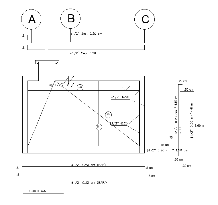 Section view of structural drawing of the underground pond is given in this AutoCAD drawing file.Download now.