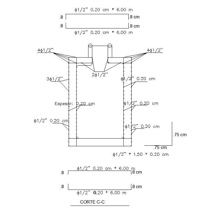 Section view of structural element of the underground pond is given in this AutoCAD drawing file. Download now.