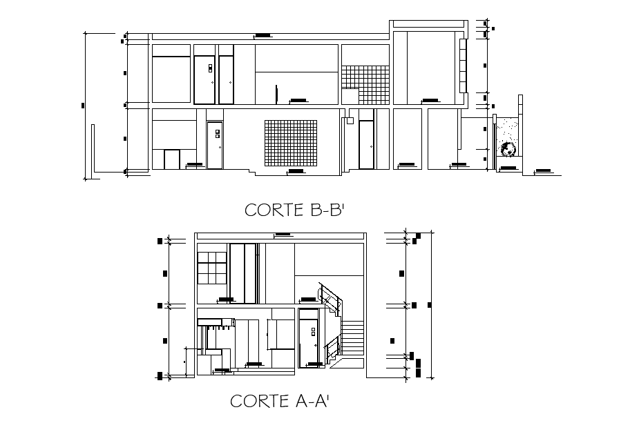 Section view of the 8x20 house plan with furniture’s setup is given in this Autocad drawing file. Download the Autocad file.