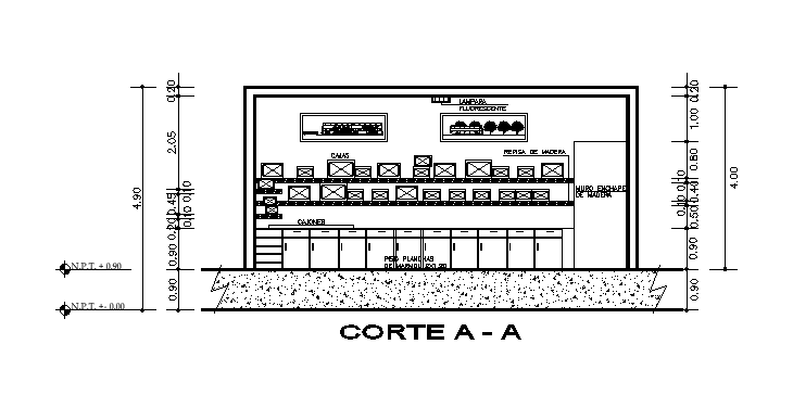 Section view of the 9x6m ticket office plan is given in this autocad drawing file.Download the Autocad file.