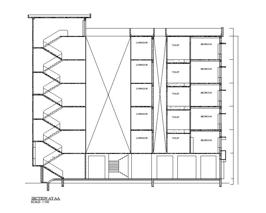 Section view of the G+5 apartment building is available in this Autocad drawing file. Download now.