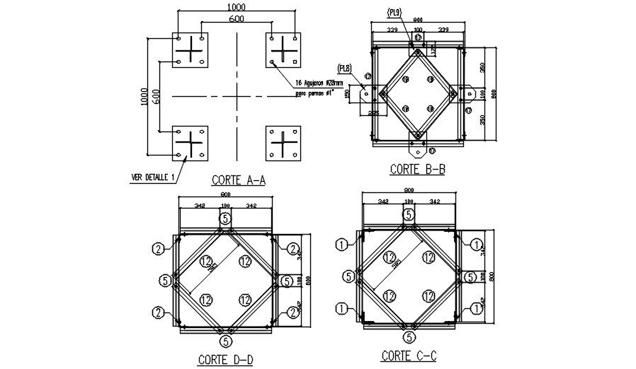 Section view of the Partico of bars is given in this autocad drawing file. Download the Autocad drawing file.