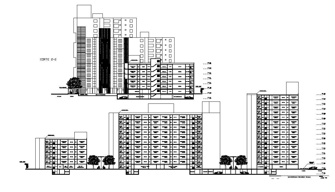 Section view of the apartment building is given in this 2D Autocad drawing file.