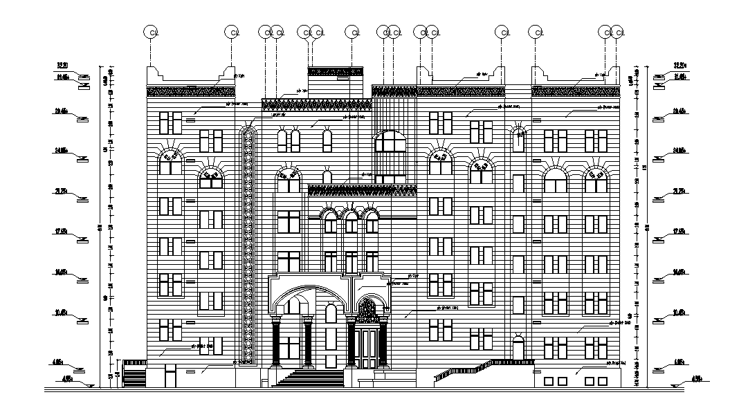 Section view of the college building is given in this Autocad drawing model. Download the Autocad drawing file.