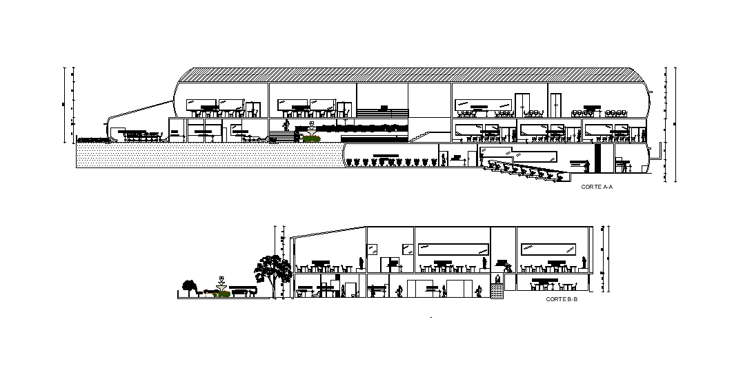 Section view of the college is given in this Autocad drawing file.Download the Autocad file.