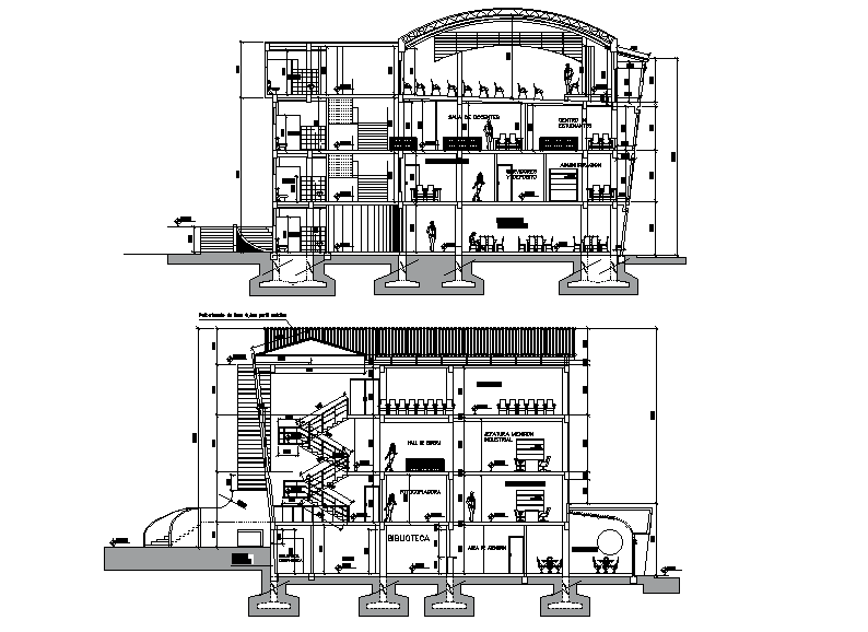 Section view of the computer centre plan is given in this Autocad drawing file. Download now.
