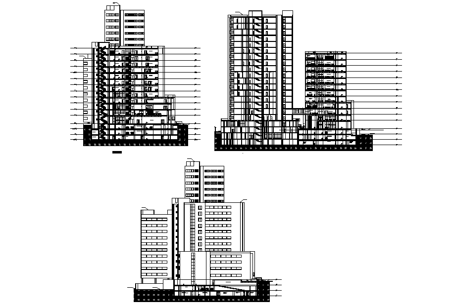 Section view of the corporate building is available in this autocad drawing file. Download the Autocad file.