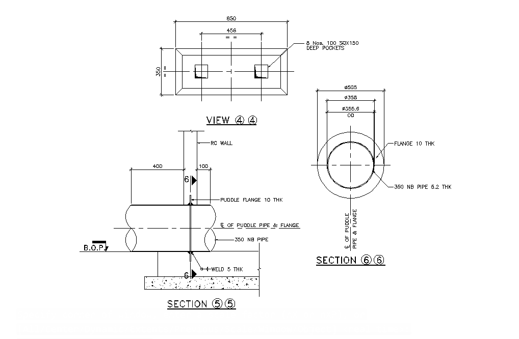 Section view of the distillation cooling tower basin has given in the form of 2D Autocad DWG drawing file. Download the Autocad 2D DWG drawing file.