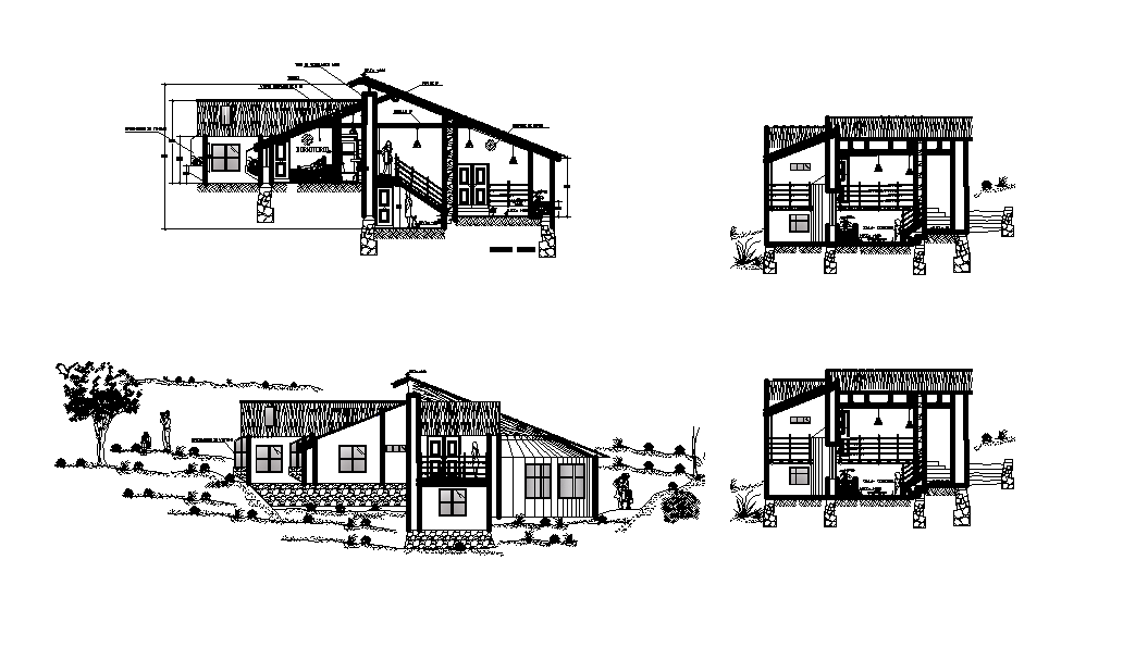 Section view of the home design is given in this Autocad drawing file.Download the Autocad file.