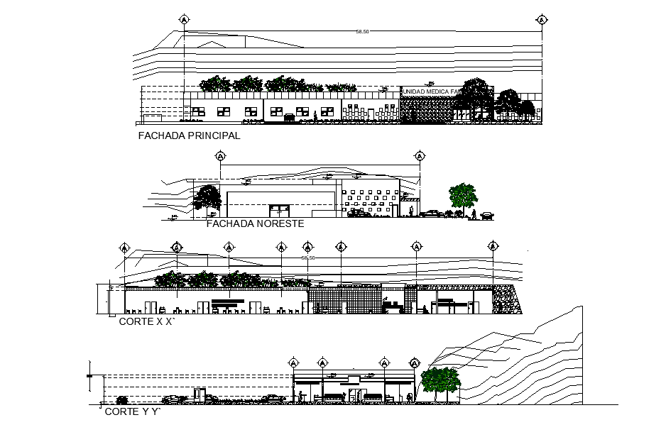 Section view of the hospital building is given in this Autocad drawing file. Download the 2D Autocad DWG drawing filel