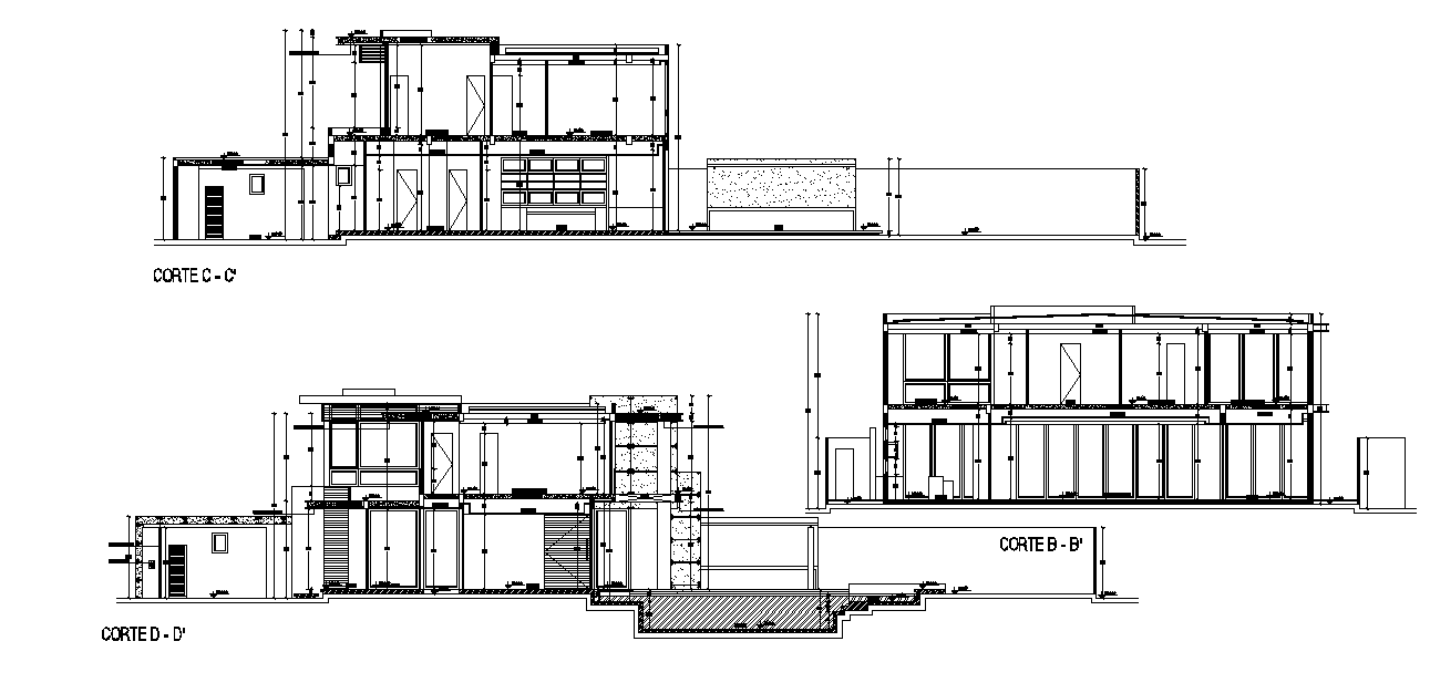 Section view of the house building is given in this Autocad drawing file. Download the 2D Autocad DWG drawing file.
