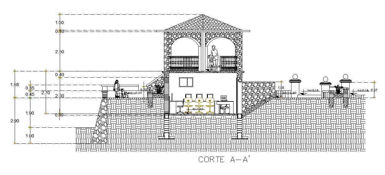 Section view of the luxury restaurant building is presented in this Autocad drawing model. Download now.