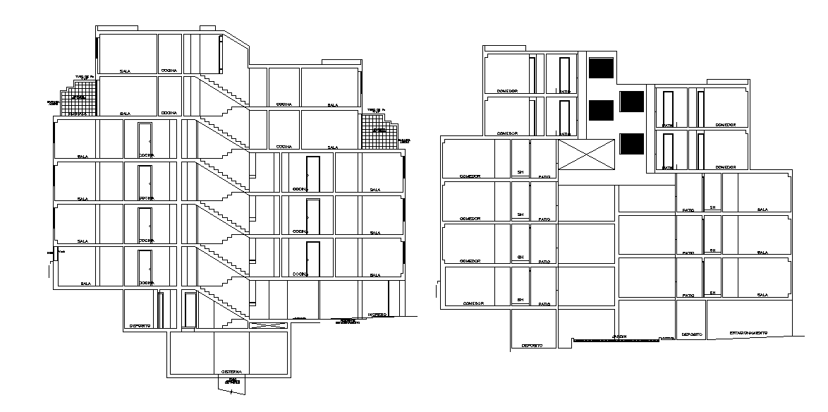 Section view of the residential building is given in the Autocad DWG drawing file. Download now.