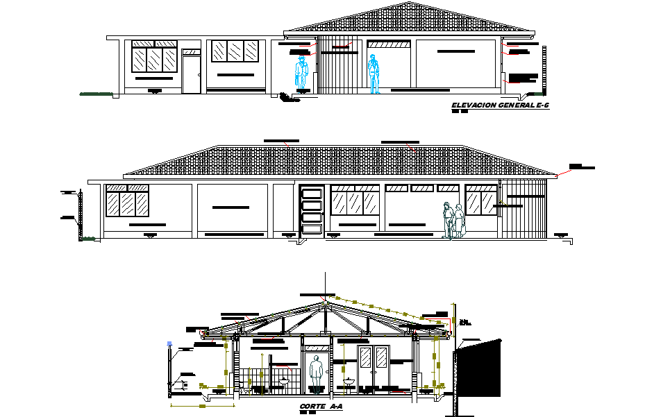Section view of the single story building is given in this Autocad drawing file.Download the Autocad file.
