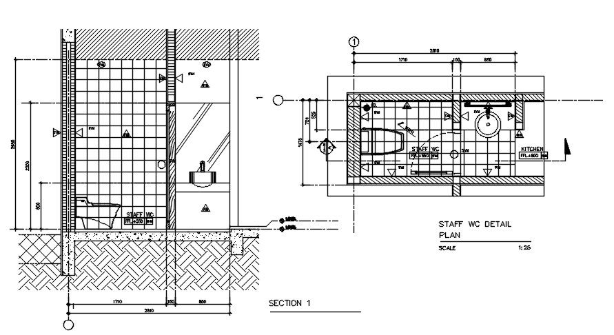 Section view of the toilet details is presented in this AutoCAD drawing. Download the AutoCAD file.