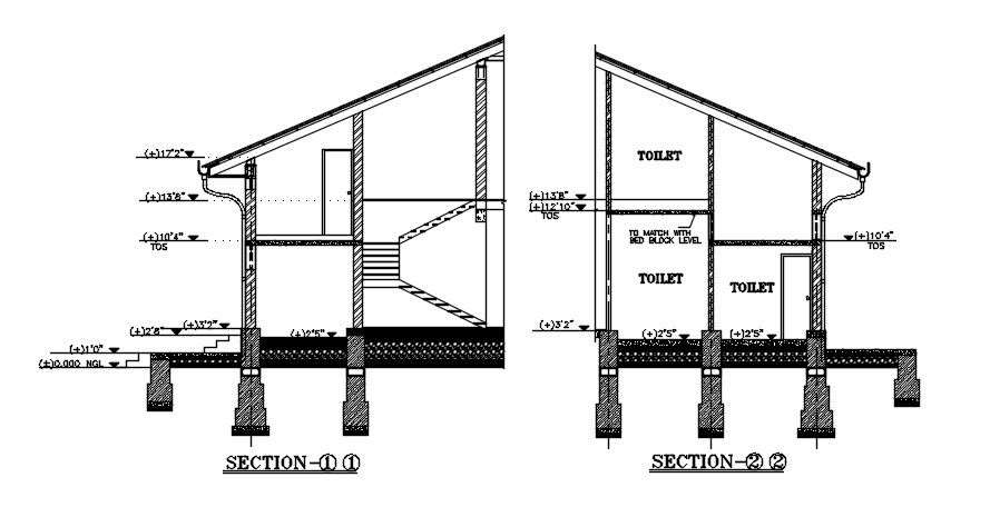 Section view of the toilet slab is given in this AutoCAD 2D DWG drawing file. Download the Autocad DWG drawing file.