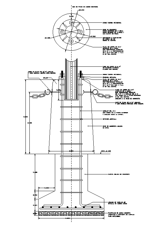 Section views of base details are given for column in this AutoCAD model. Height of the foundation is 1m. Download now