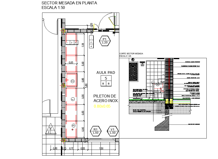 Sector floor counter plan detail dwg file