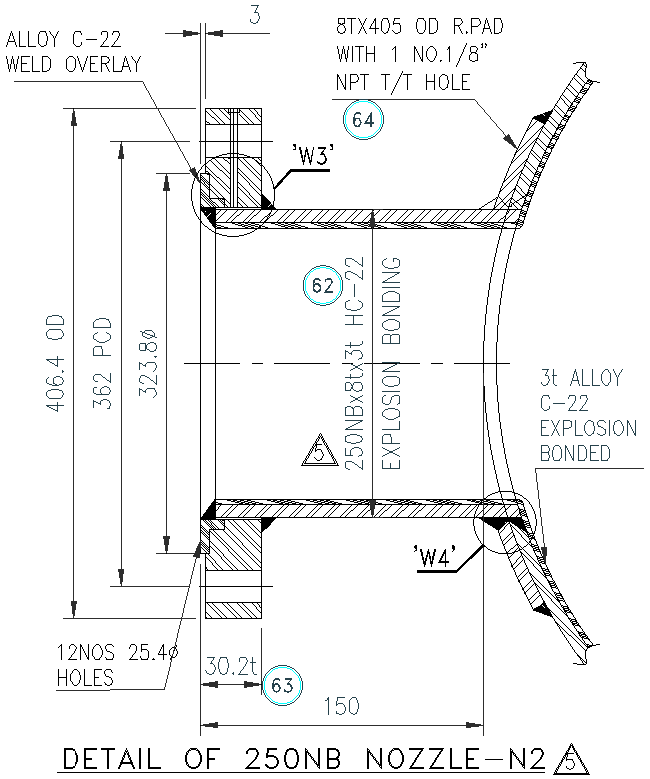 Self Reinforced Nozzle Plan Details AutoCAD DWG Download