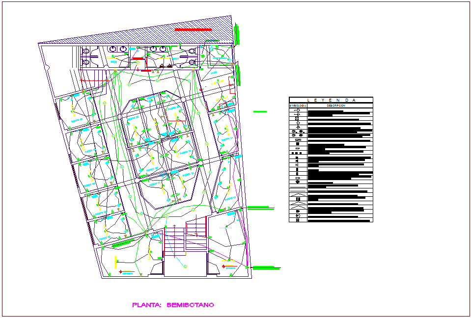 Semi ground plan of electrical installation for commercial building dwg file