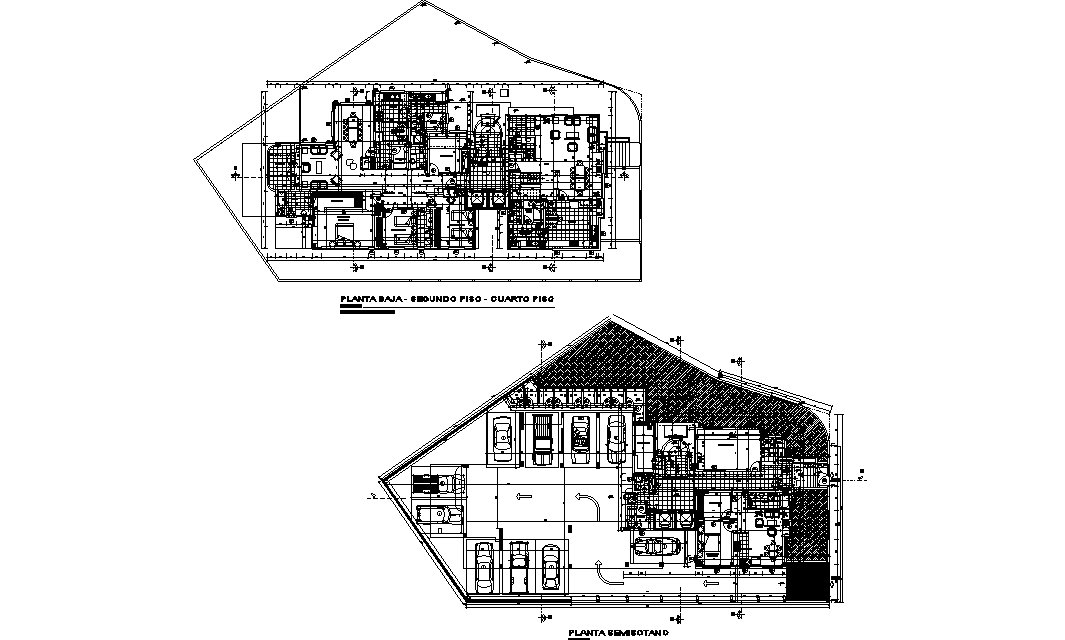 Semi ground plan details are given in this 2D Autocad DWG drawing file.Download the Autocad file.