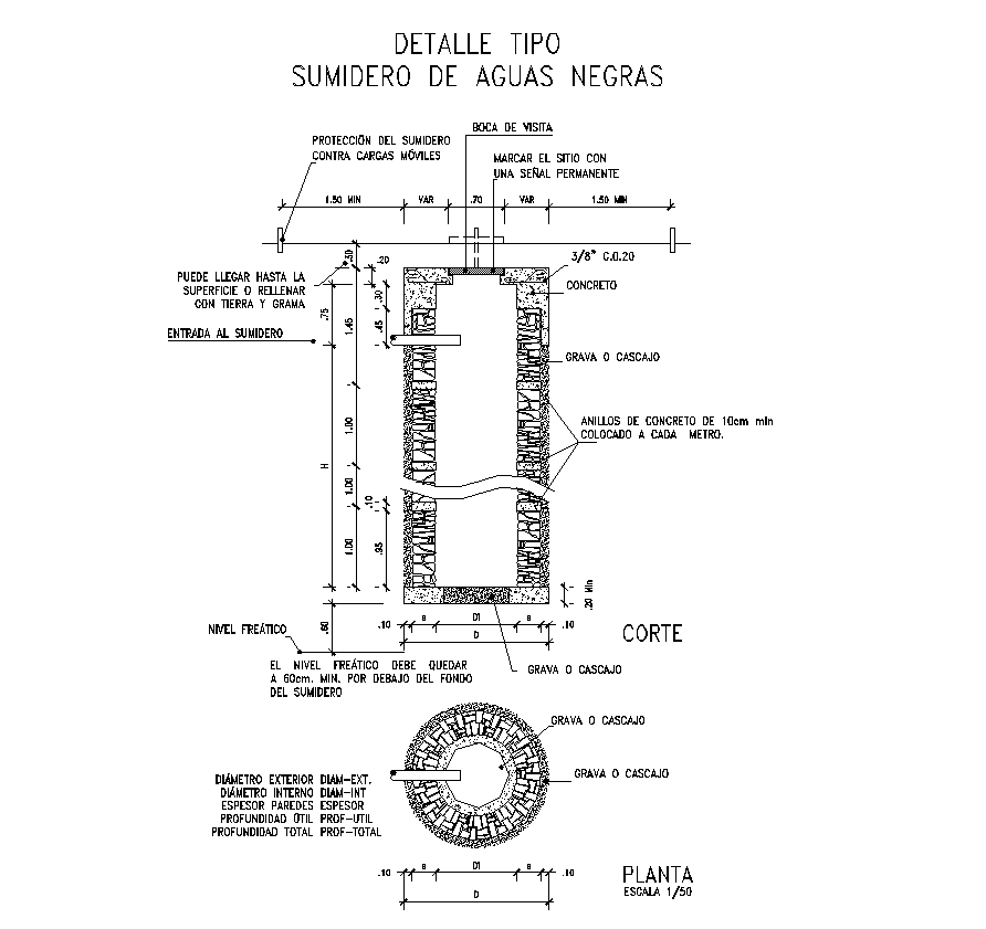 Septic tank detail elevation 2d layout autocad file