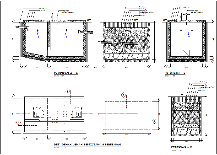 Septic tank sectional view different view with construction plan for office dwg file