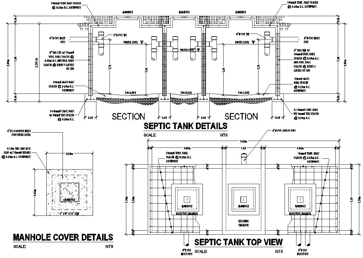 Septic Tank Detail Section and Top view Plan DWG AutoCAF file