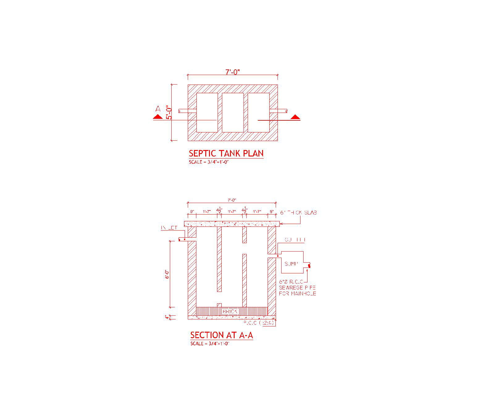 Septic Tank Detail plan cad drawing. Download now