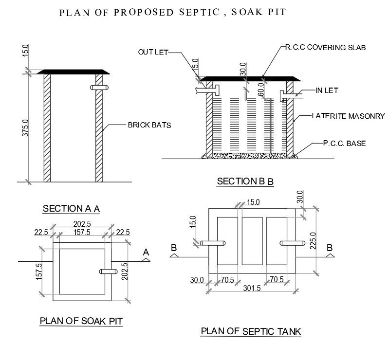 Septic Tank Plan And Section CAD Drawing Download Free DWG File